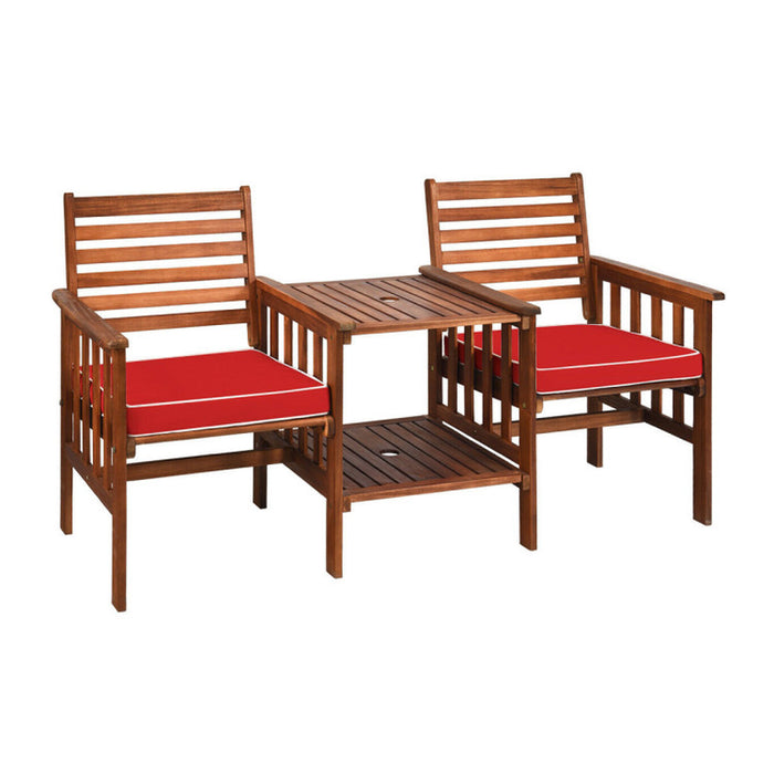 3 Pieces Outdoor Patio Table Chairs Set Acacia Wood Loveseat