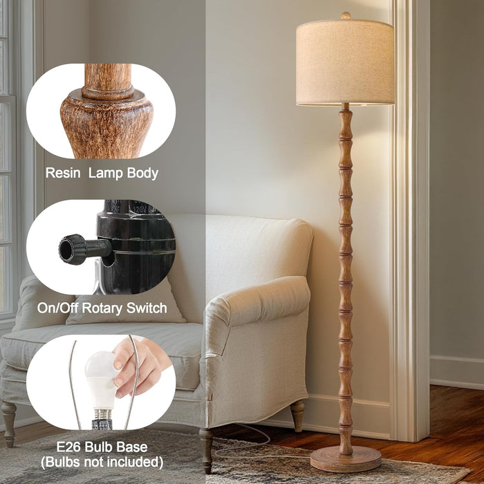Rustic Floor Lamp 62Inch Walnut LinenTextured Shade