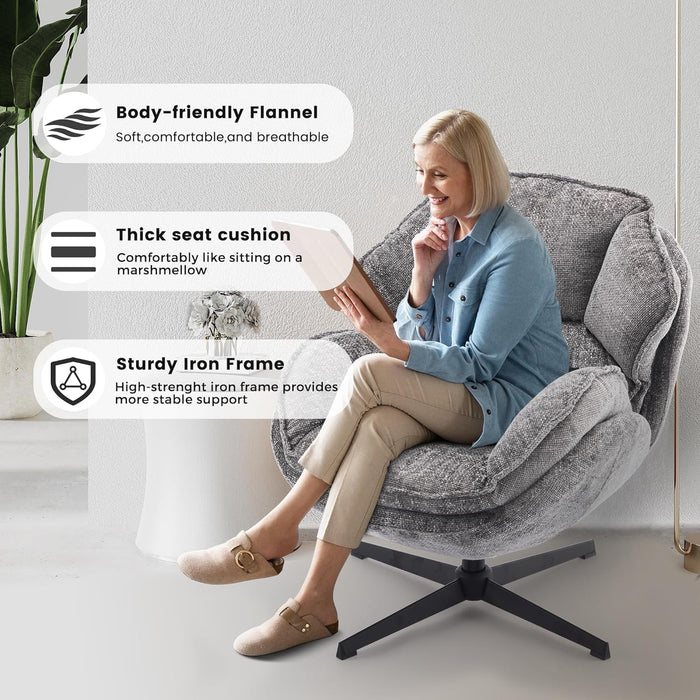 Swivel Accent Chair for Living Room, Upholstered Armchair with Metal Legs, Lounge Sofa Chair, Comfy Leisure Chairs for Bedroom Reading (Gray)
