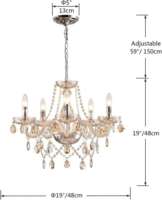 Saint Mossi 5 Light Modern K9 Crystal Chandelier for Dining Room, Pendant Ceiling Lighting Fixture for Bedroom, Living Room, Champagne Crystal