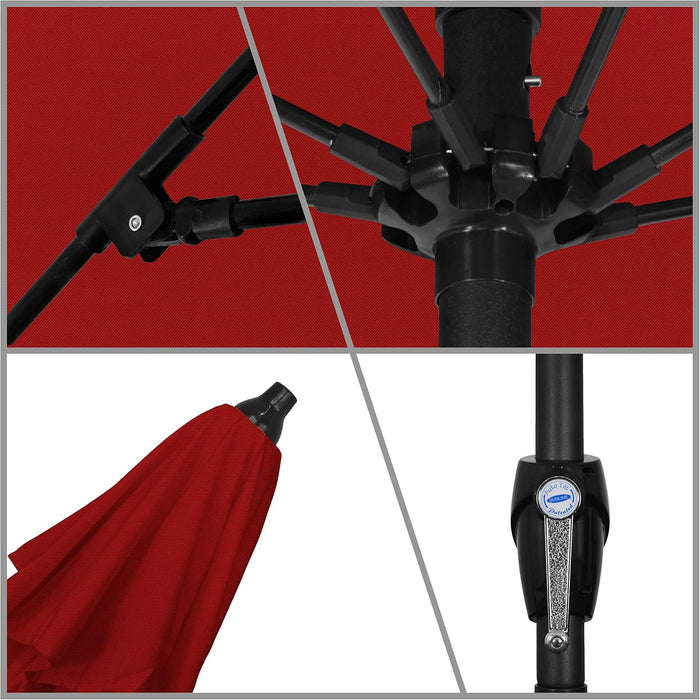 9' Rd Sunbrella Aluminum Patio Umbrella, Crank Lift, Auto Tilt, Bronze Pole, Jockey Red