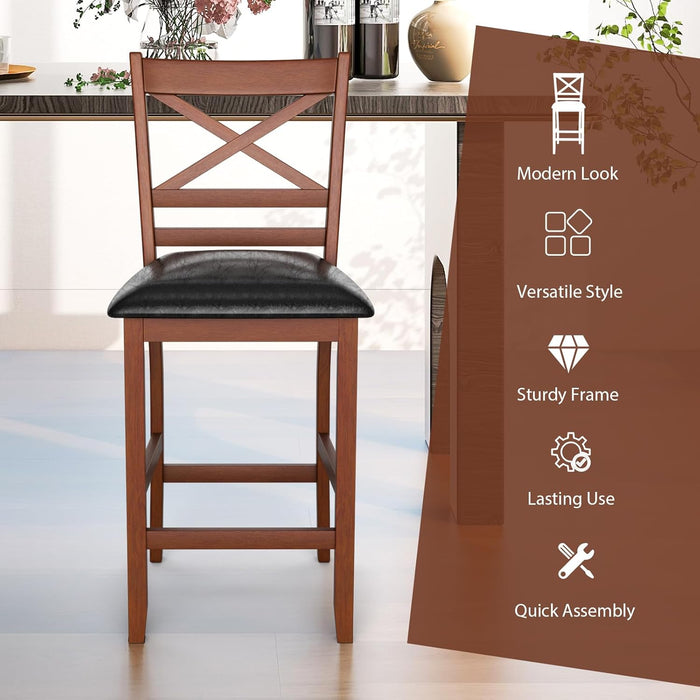 Barstools Set of 2, 25” Counter Height Mid Century Modern Island Chairs with Back, Soft Cushion & Faux Leather Seat, Simplistic Armless Kitchen Stools for Home, Cafe Shop, Restaurant, Pub