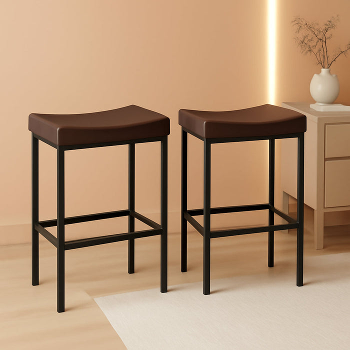 Bar Stools, Set of 2 Bar Chairs, Counter Height Stools, Saddle Stools with Curved Surface, Kitchen Stools, 24.8 Inches, 2.4" Thick Upholstery, for Kitchen, Dining Room, Brown and Black BC10BY01