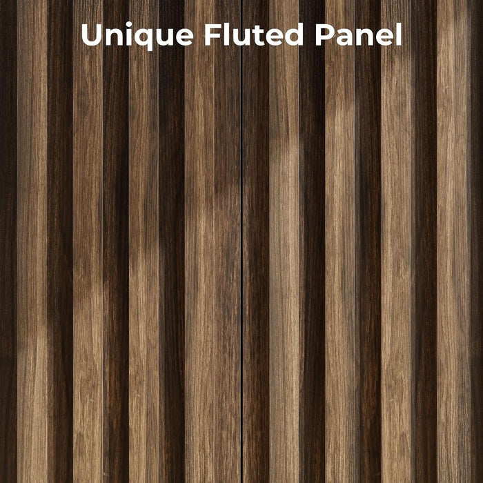 Fluted Buffet Cabinet with Storage, Small Accent Cabinet, Walnut