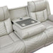 Wll Hugger Power Double Reclining Sof with Center Drop-Down Tble, Fux Lether Home Theter Seting with LED Lighting/Usb Chrging Ports/Wireless Chrger/Cup Holders, Mgzine Pocket, Gry