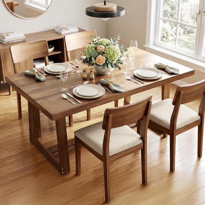 Solid Pine Farmhouse Dining Table WalnutFinish 48Inch