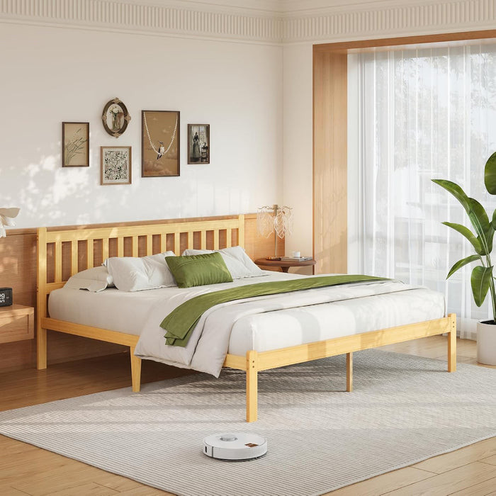 Wood King Bed Frame with Headboard, Minimalist Style Bedroom