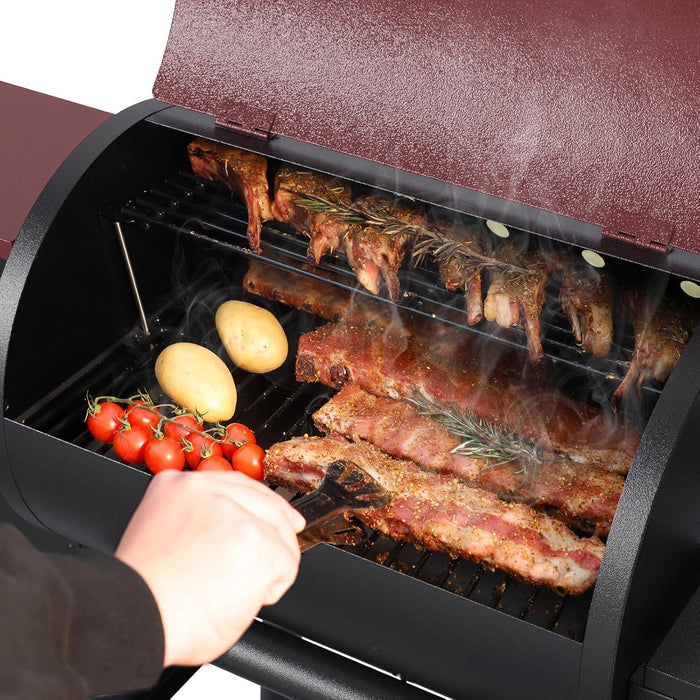 Wood Pellet Grill Smoker for Outdoor Cooking, 456 SQ. in Cook Area Electric Pellet Grill with Auto Feed & PID Temperature Control 180-425°F, 6-In-1 BBQ Grill & Rain Cover for Backyard