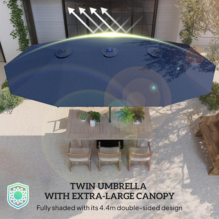 14.4Ft Large Patio Umbrella with 36 Solar LED Lights