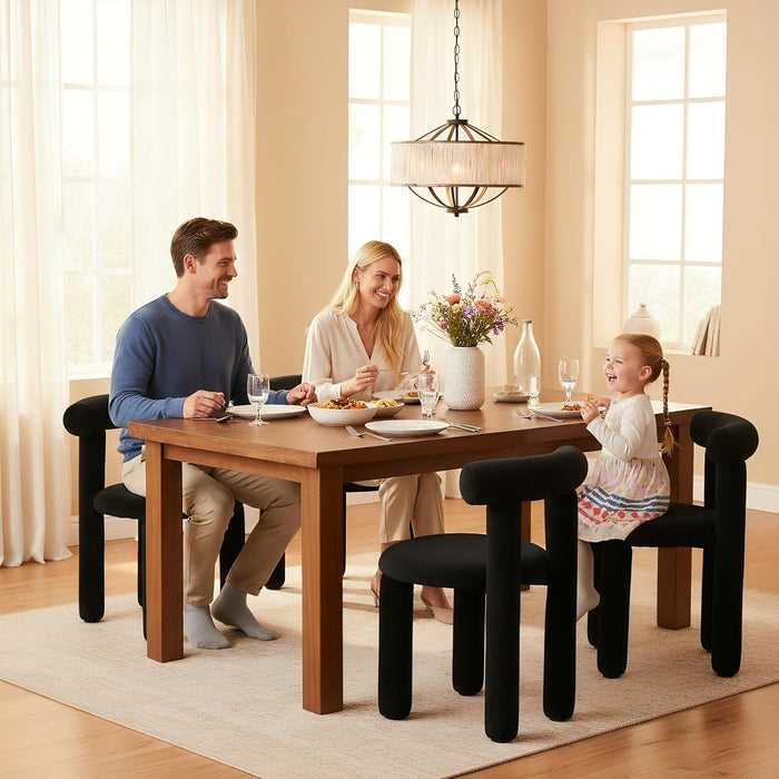 Black Modern Dining Chairs Set of 2 Barrel Boucle Dining Room Chairs Upholstered Sherpa Kitchen Chairs Small Cute