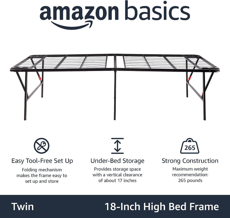 Foldable Metal Platform Bed Frame, Noise-Free Mattress Foundation with Tool-Free Assembly, 18 Inches High, Sturdy Steel Frame, No Box Spring Needed, Twin Size, Black