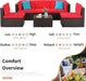 6 Pieces Patio Furniture Sets Outdoor All-Weather Sectional Patio Sofa Set PE Rattan Manual Weaving Wicker Patio Conversation Set with Glass Table&Ottoman Cushion and Red Pillows, Red