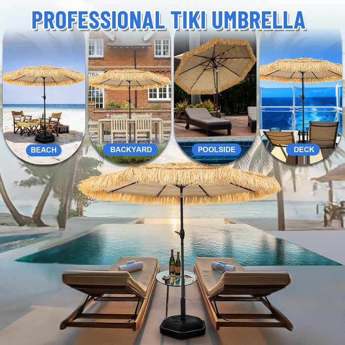 8Ft Tiki Hula Thatched Patio Beach Umbrella Hawaiian Style for Outdoor | Zinc Alloy Push Button Tilt,Upf 50+,Strong Wind Resistance,8 Steel Rib,45°Of Tilt,Environmentally Artifcial Straw,Easy Set UP