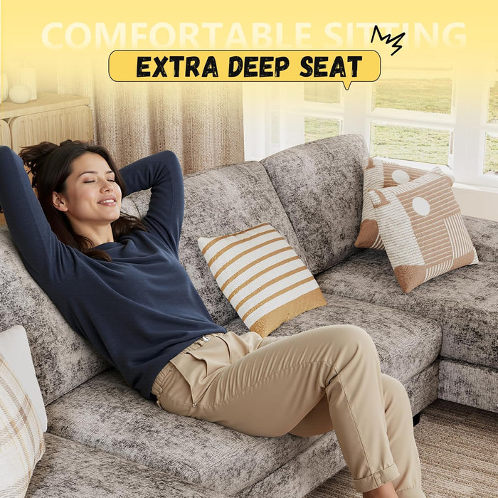 Sectional Couches for Living Room, U Shaped Couch with Chenille Fabric, 4 Seat Modern Sofa with Removable Pillows for Apartment and Small Space (Fabric, Grey)