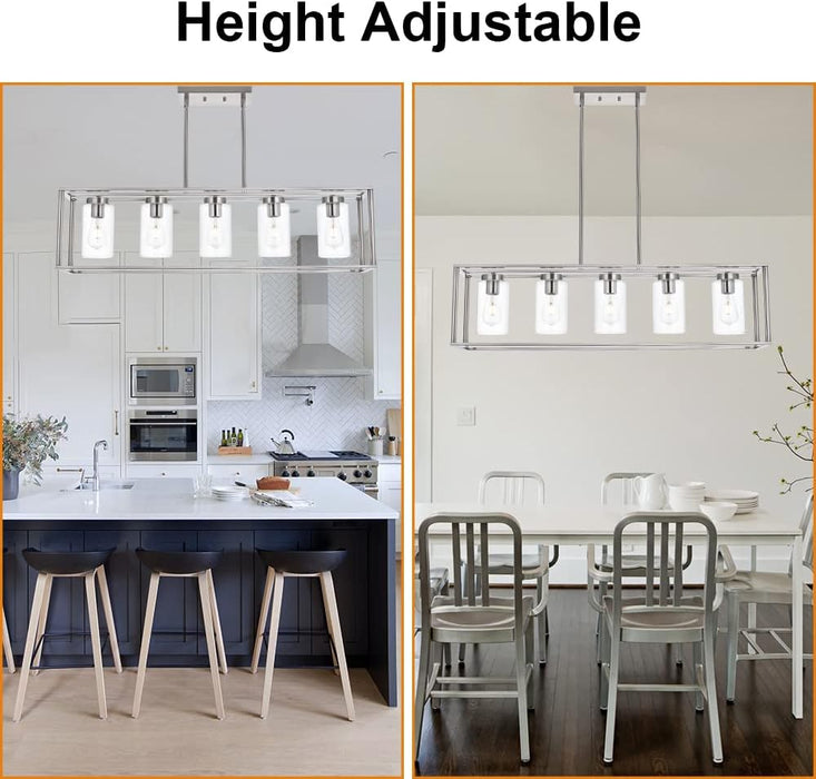 Brushed Nickel Five Light Linear Pendant Luminaire