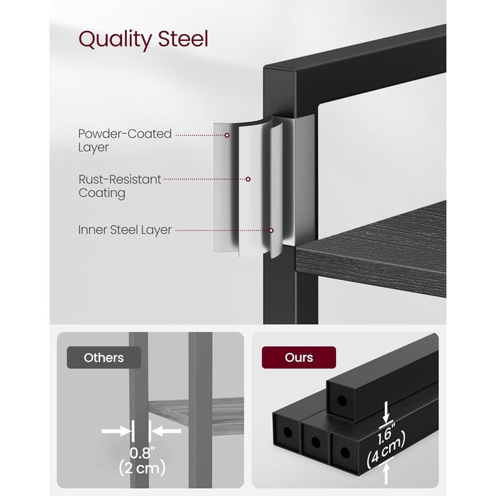 4-Tier Tall Bookshelf, Bookcase with Steel Frame, Book Shelf for Living Room, Home Office, Study, 9.4 X 15.7 X 42.1 Inches, Industrial Style, Ebony Black and Black ULLS099B56