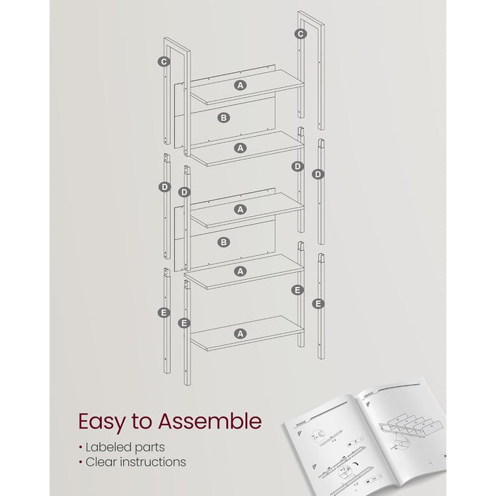 5-Tier Bookshelf, Book Shelf, Industrial Bookcase, with Steel Frame, for Living Room, Home Office, Bedroom, 9.4 X 24.4 X 65 Inches, Greige and Black ULLS025B02