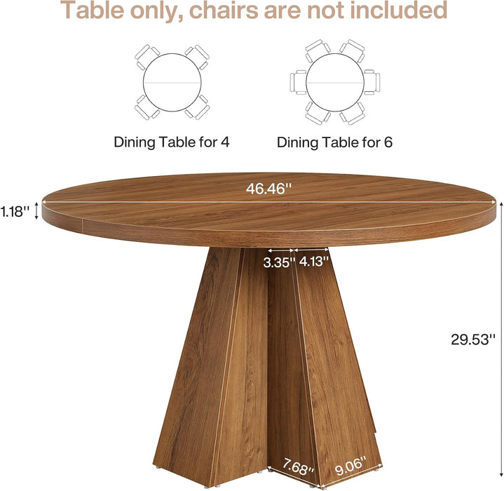 Tribesigns 47-Inch round Dining Table, round Kitchen Table with Sturdy Base, Kitchen, Dining Room, Living Room, Walnut Brown (Only Table)