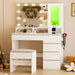 Vanity Desk with LED Lights Mirror, 35.43" Modern Makeup Table with 6 Storage Drawers & Stool for Ladies and Girls, RGB Light Makeup Desk with Power Outlet for Bedroom Dressing Room, White