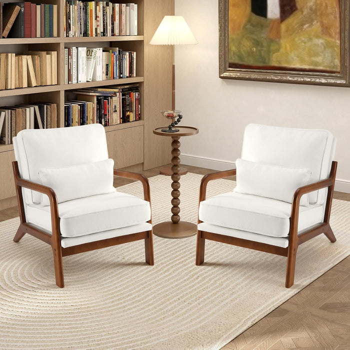 Cream Mid Century Modern Upholstered Accent Chairs