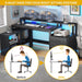 L Shaped Desk with Drawers, 65" Computer Desk with Power Outlets & LED Lights, Corner Home Office Desk with Storage Shelves & Printer Stand, Black