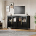 Sideboard Buffet Cabinet with 4 Glass Doors, 55 in Buffet Table Coffee Bar Wine Bar Display Cabinet for Kitchen Dining Room, Living Room (Glass with 4 Doors, Dark)