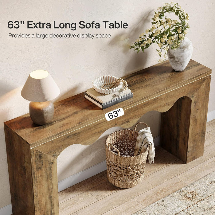 63" Farmhouse Console Table, Wooden Couch Table behind Sofa with Storage, Long Entryway Sofa Station, Narrow Console Stand with Base, Hallway Stand for Entryway, Living Room