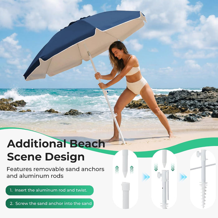 6.5Ft Sun Shade Umbrellas, Portable Umbrella with Stand, Lightweight Sun Protection Free Standing Sport Umbrella for Outdoor Sports, Camping, Fishing, Patio, Beach, Navy