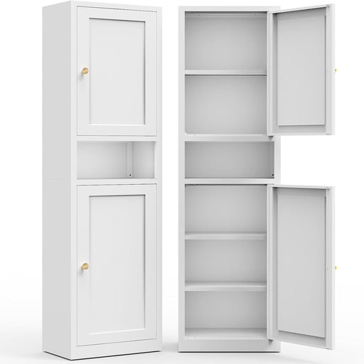 67 Inches Tall Narrow White Adjustable StorageCabinet