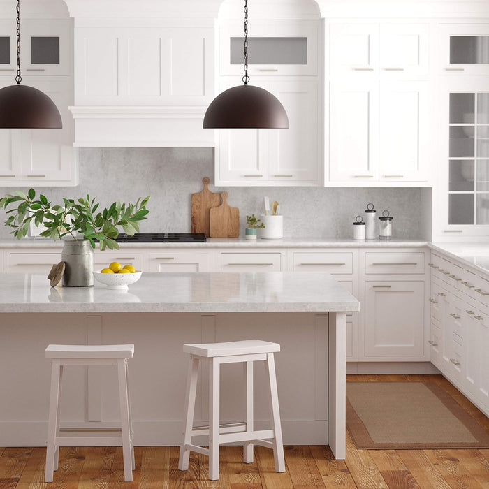 Solid Wood Saddle-Seat Counter Height Kitchen Island Barstool, 24-Inch Height, White - Set of 2