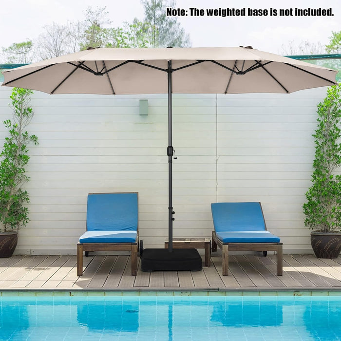 15Ft Double-Sided Patio Umbrella, Outdoor Extra Large Umbrella W/Hand-Crank System & Air Vents, Market Twin Umbrella W/ 12-Rib Sturdy Metal Frame for Poolside, Garden Backyard (Beige)
