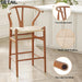 Wishbone Barstool, Weave Counter Height Bar Stool with Non-Slip Foot Mats, Fully Assembled Bar Stool for Kitchen, Island, Dining Room, Bar, Walnut
