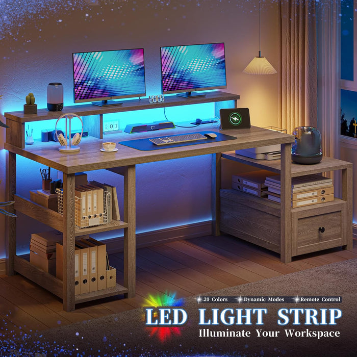 Ash Gray 60.4Inch Computer Desk Multifunctional Storage