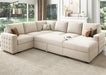 Sleeper Sectional Sofa with Storage Chaise U Shaped Sectional Couch for Living Room, Velvet Sleeper Sectional Couch with Pullout Bed, Beige