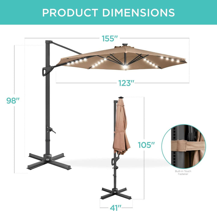 10 Foot Solar LED Cantilever Patio Umbrella With Lights Cross Base For — ShipItFurniture 10 Foot Solar LED Cantilever Patio Umbrella With Lights Cross Base For — ShipItFurniture