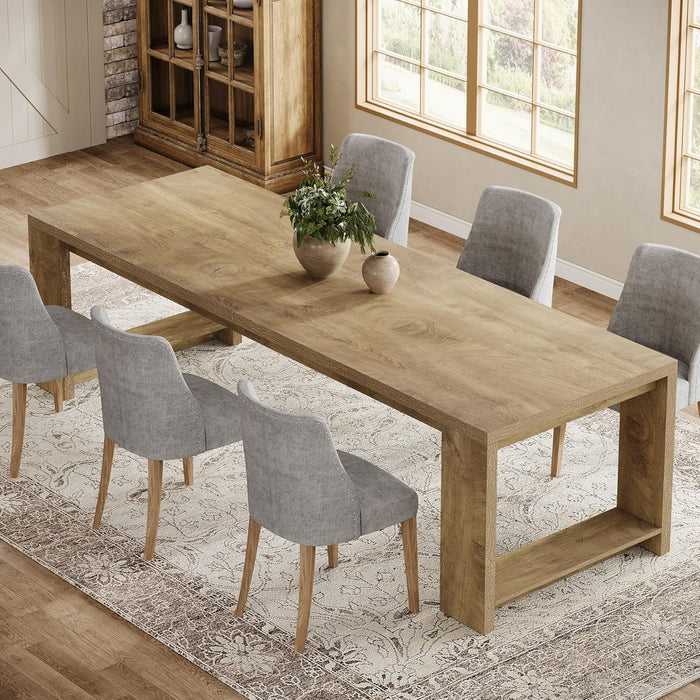 86.61-Inch Dining Table for 6-8 People, Modern Narrow Long Kitchen Table with Pedestal Base, Farmhouse Extra Long Rectangular Dining Room Furniture, 27.56 X 86.61 X 29.53 Inches, Oak
