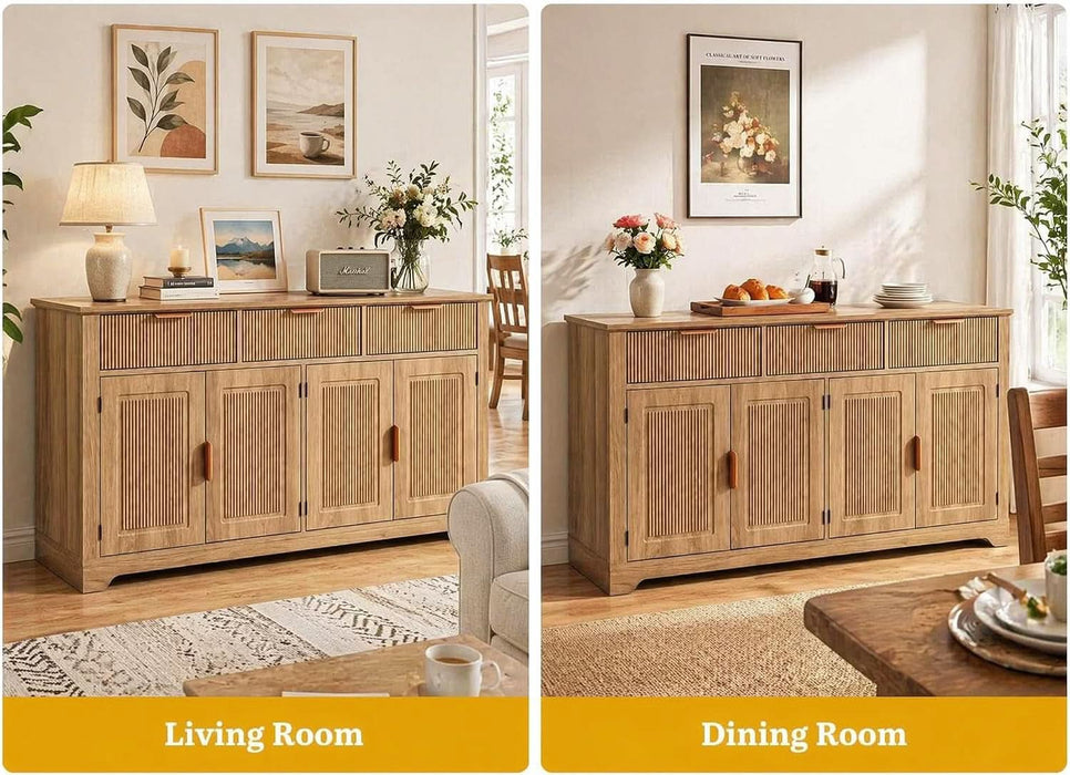 59" Fluted Buffet Cabinet with Storage Natural Oak