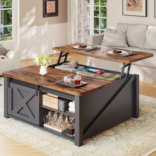 31.5" Lift Top Coffee Table with Storage, Square Coffee Tables for Living Room, Farmhouse Coffee Table with Large Hidden Storage Compartment and Adjustable Shelves, Black