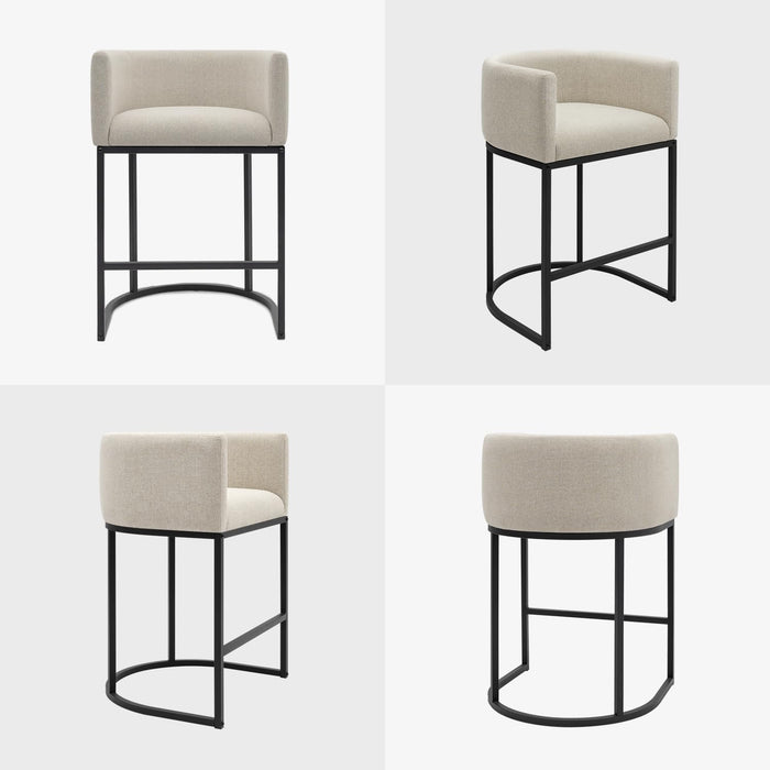 Counter Height Bar Stools Set of 2, 24 Inch Seat Height Barstools for Dining Room, Fabric Upholstered Bar Chair for Kitchen Island, Linen Counter Stools with Metal Legs, Beige