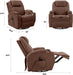 Rocking Chair Recliner Chair with Massage Swivel Ergonomic Lounge Chair Classic Single Sofa with 2 Cup Holders Side Pockets Living Room Chair Home Theater Seat (Brown)