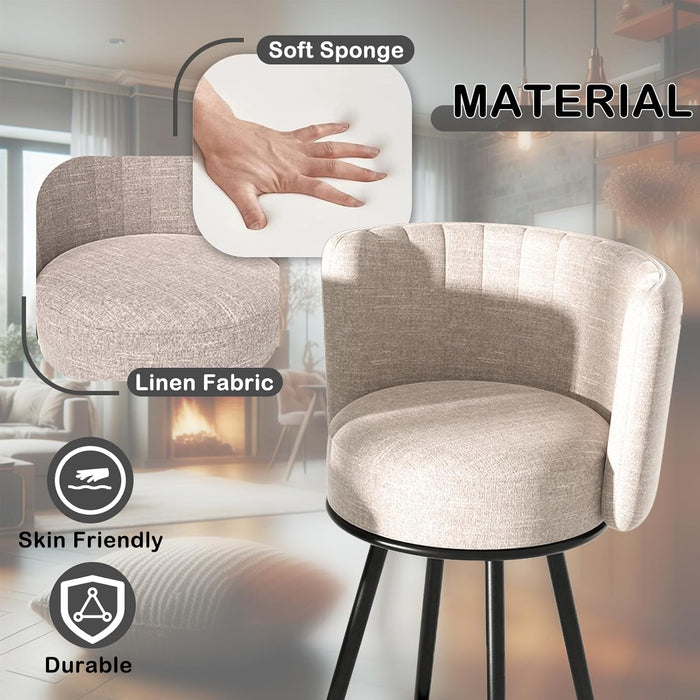 Bar Stools Set of 2, Counter Height Barstools with Back & Footrest Metal Legs, Counter Stools for Kitchen Island, Counter, Cafes, Dining Room (Swivel, Beige)