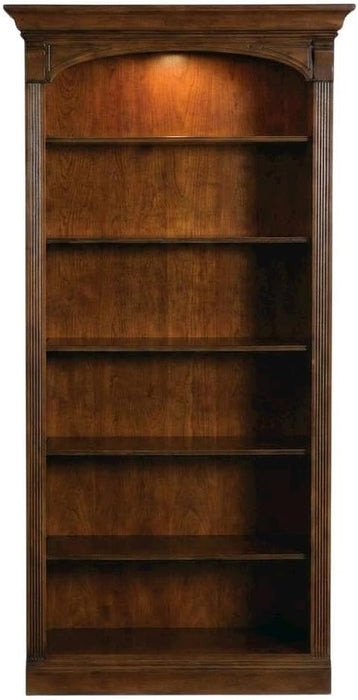 Cherry Veneer Bookcase with Distressed-Finish, Tall Open Bookshelf and Wood Shelves for Office or Bedroom Use, Brown