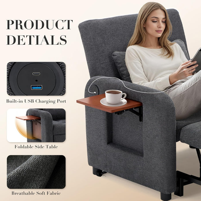 Convertible Sleeper Armchair Charcoal Gray USB Port
