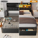 King Bed Frame with Wood Headboard & Storage Drawers, Metal Platform Bed Frames King Size with LED Lights, Built in Charging Station, No Box Spring Needed, No Noise, Easy Assembly, Black
