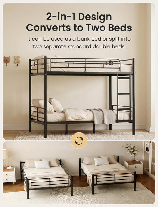 Black Full-Over-Full Heavy-Duty-Metal Bunk Bed With Drawers