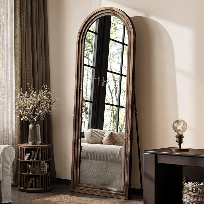 Arched Full Length Floor Mirror 63x21Inches Walnut