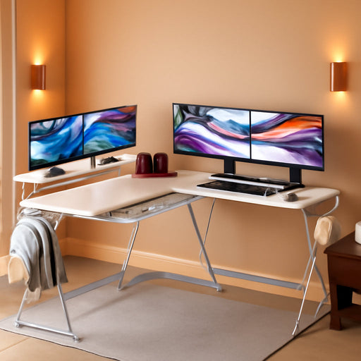 Vista L-Shape Desk with Monitor Stand, White
