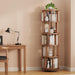5 Tier Solid Wood Rotating Bookshelf Tower on Wheels, Walnut