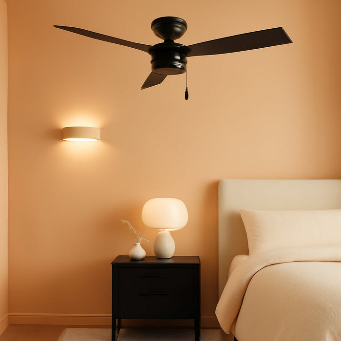 52 Inch Outdoor or Indoor Ceiling Fan No Light - Black Ceiling Fan without Light, for Patio, Porch, Garage, or Living Room, Standard Mount, 3 Blades, Pull Chain - Cassius 59264, Matte Black