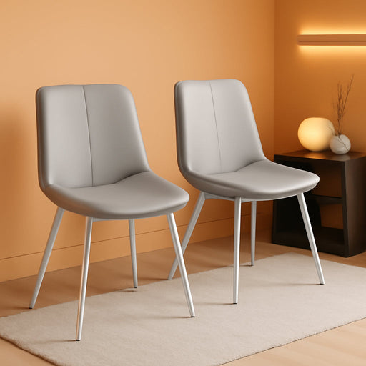 Leather Dining Chairs Set of 2, Comfortable Upholstered Seat Dining Room Chairs with Swivel Leveling Feet, Curved Backrest Kitchen Chair for Living, Restaurant, Easy Assemble, Dove Gray